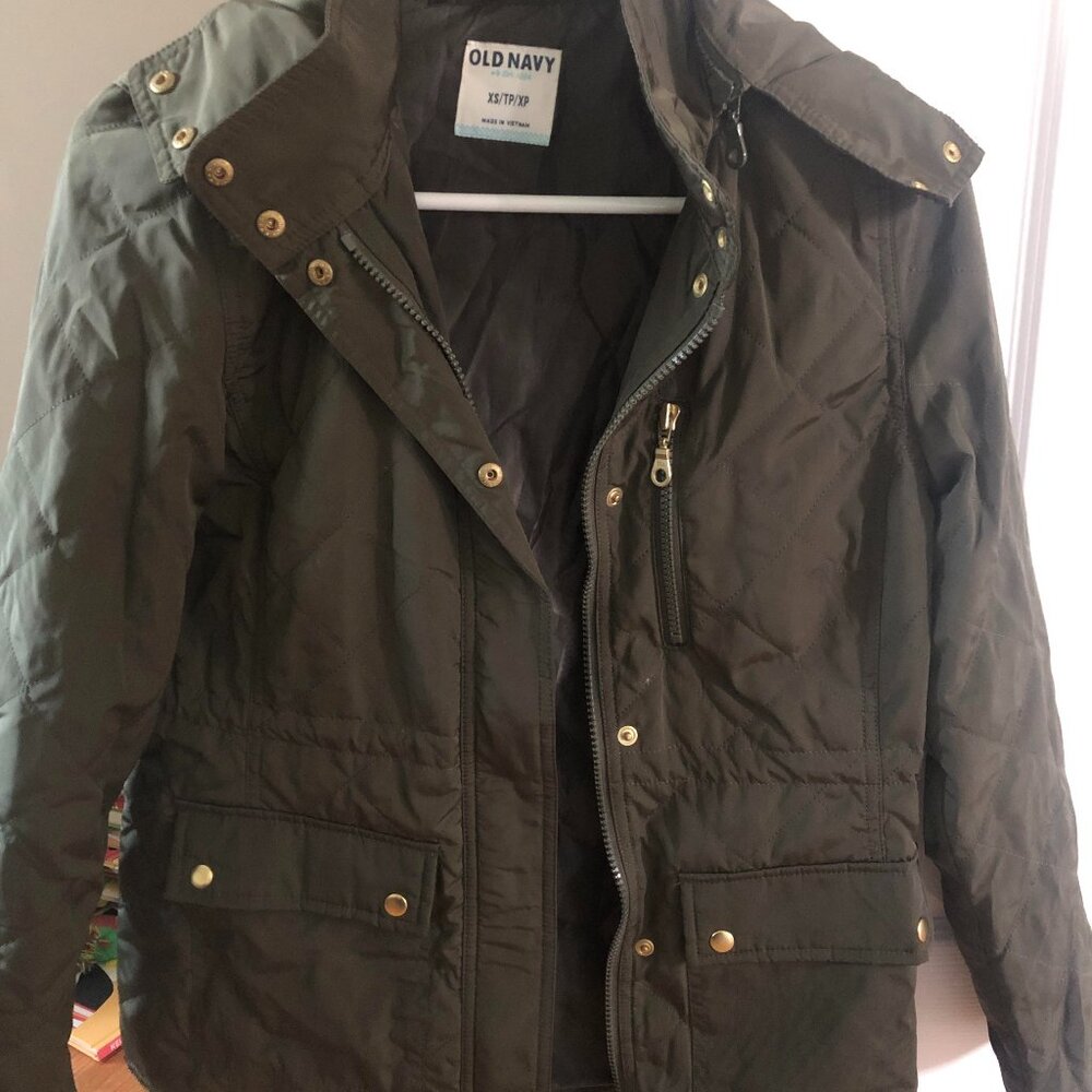 Women's Olive Green Fall Spring Jacket Rain Coat with hood XS